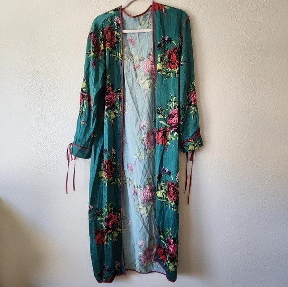 Free People Teal Floral Kimono Robe - Picture 2 of 6
